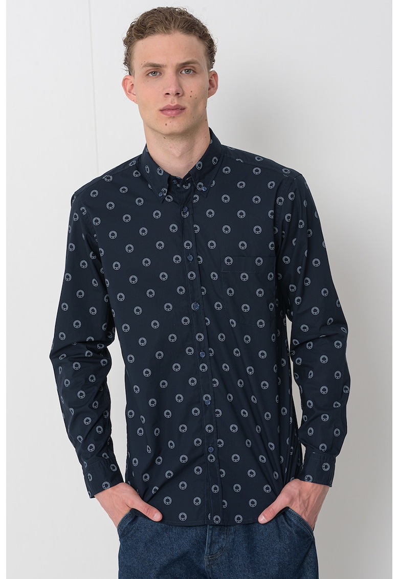 Camasa Oxford de bumbac - Alb/Bleumarin