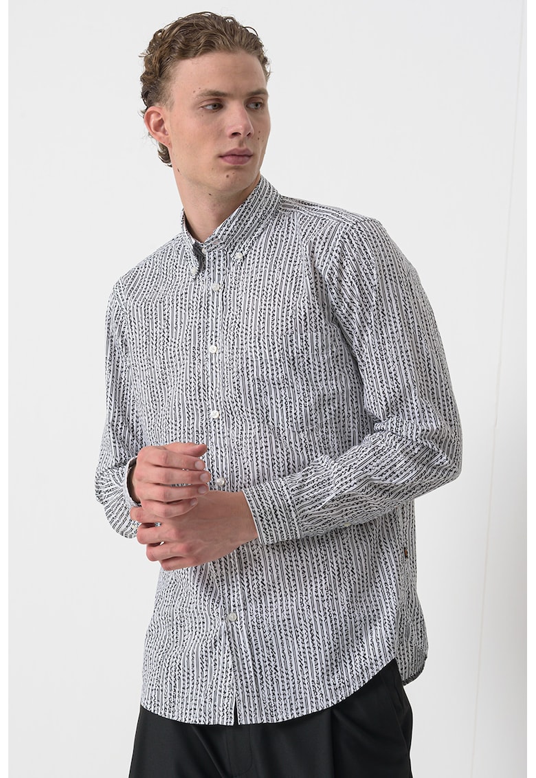 Camasa Oxford de bumbac - Negru stins/Alb optic