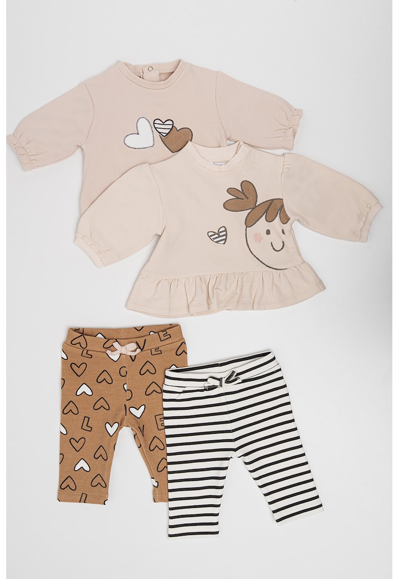 Set de bluza de trening si colanti- 4 piese - Maro taupe deschis/Crem