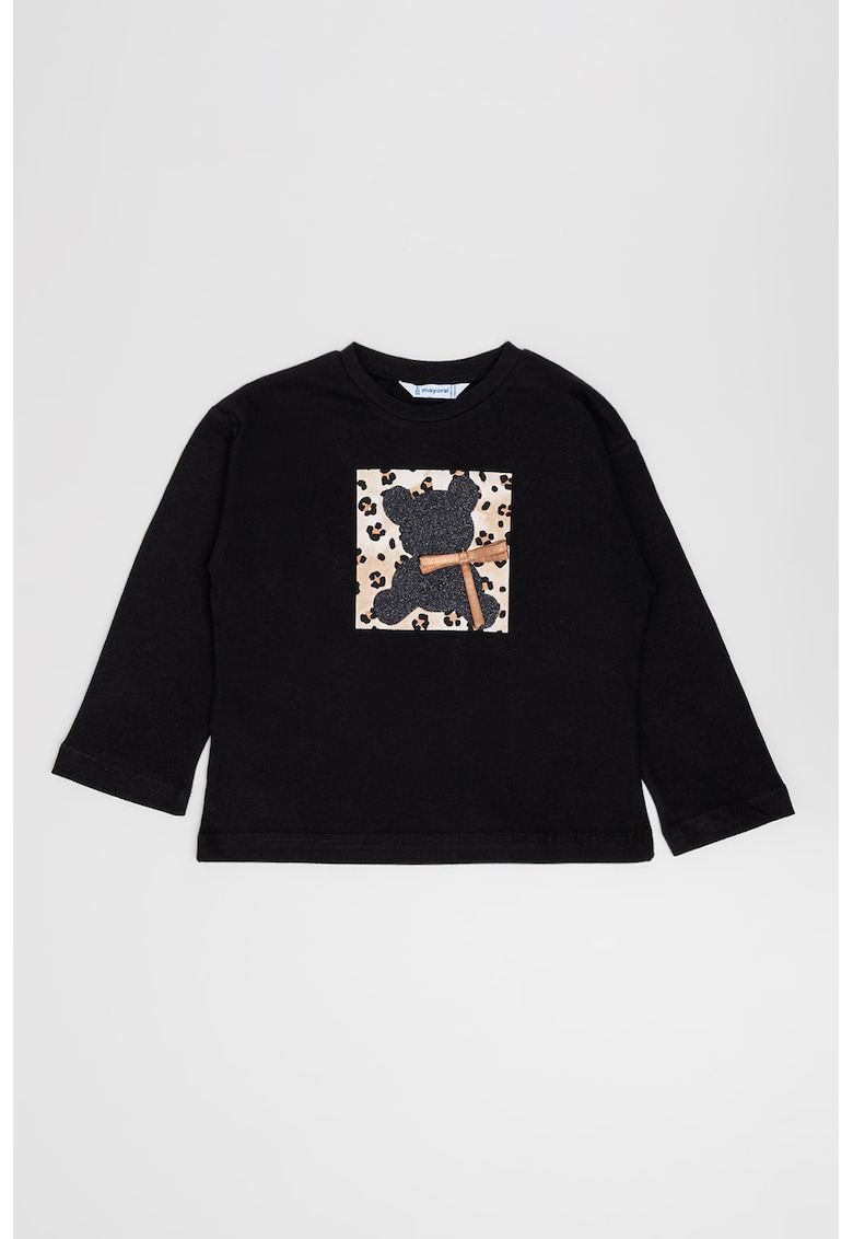 Bluza de bumbac cu decolteu la baza gatului - Negru