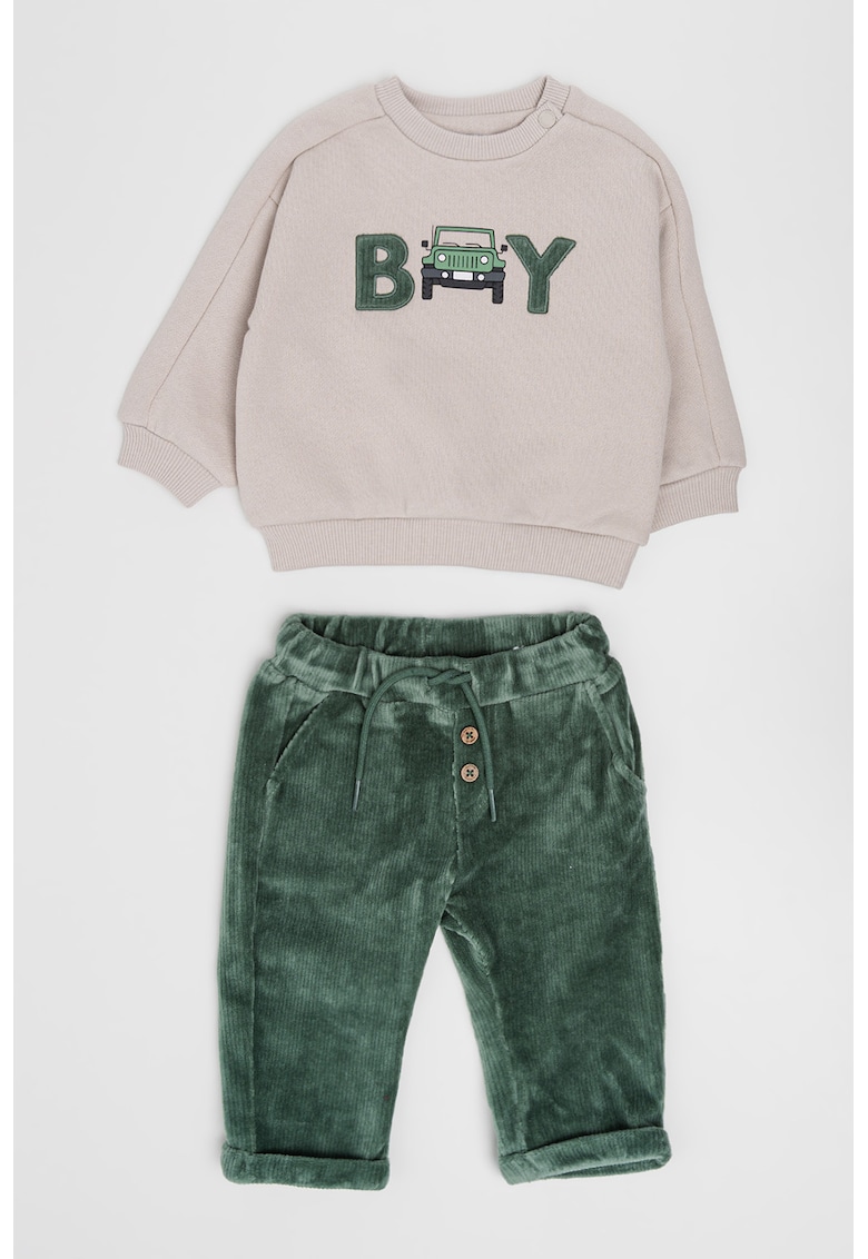 Set de bluza de trening si pantaloni din reiat - Verde/Gri deschis