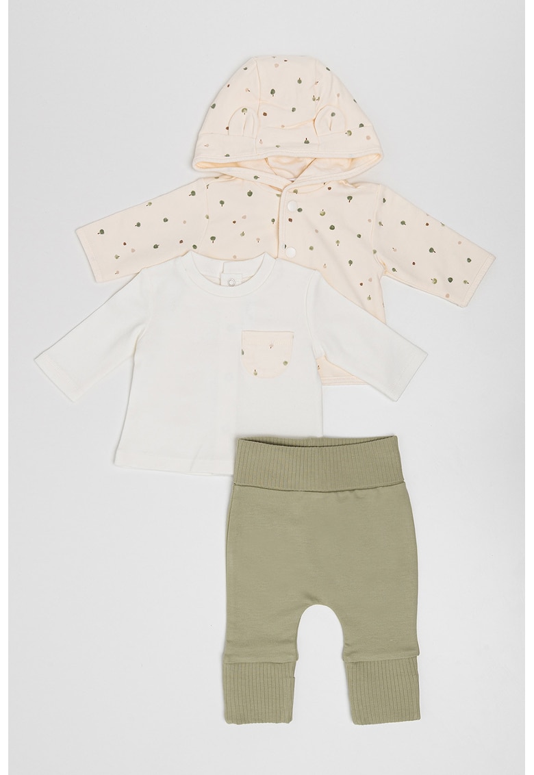 Set de imbracaminte din amestec de bumbac- 3 piese - Alb fildes/Verde sparanghel