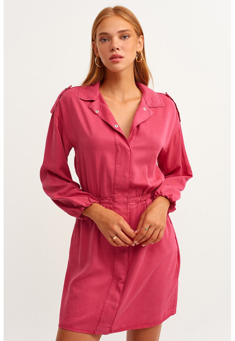 Rochie-camasa cu maneci lungi - Fucsia