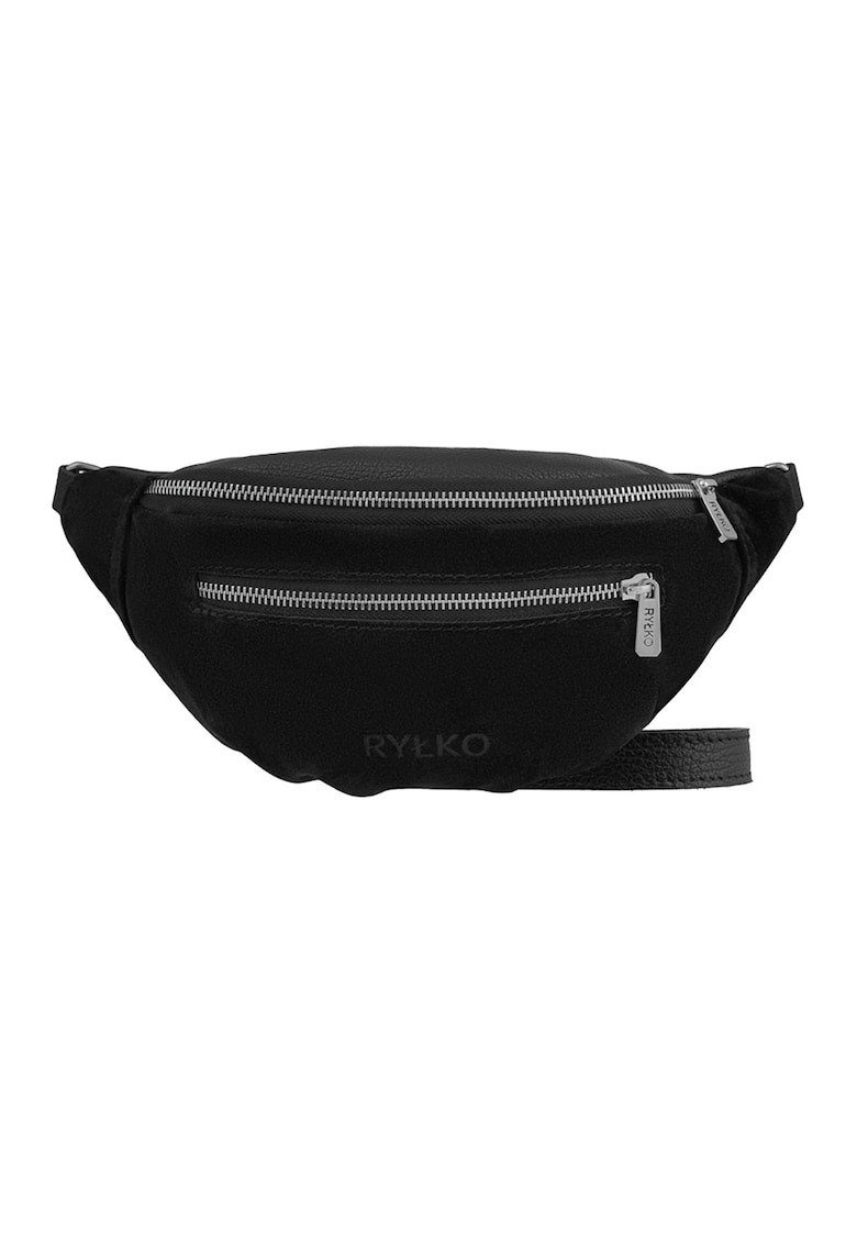 Borseta din piele cu buzunar frontal - Negru