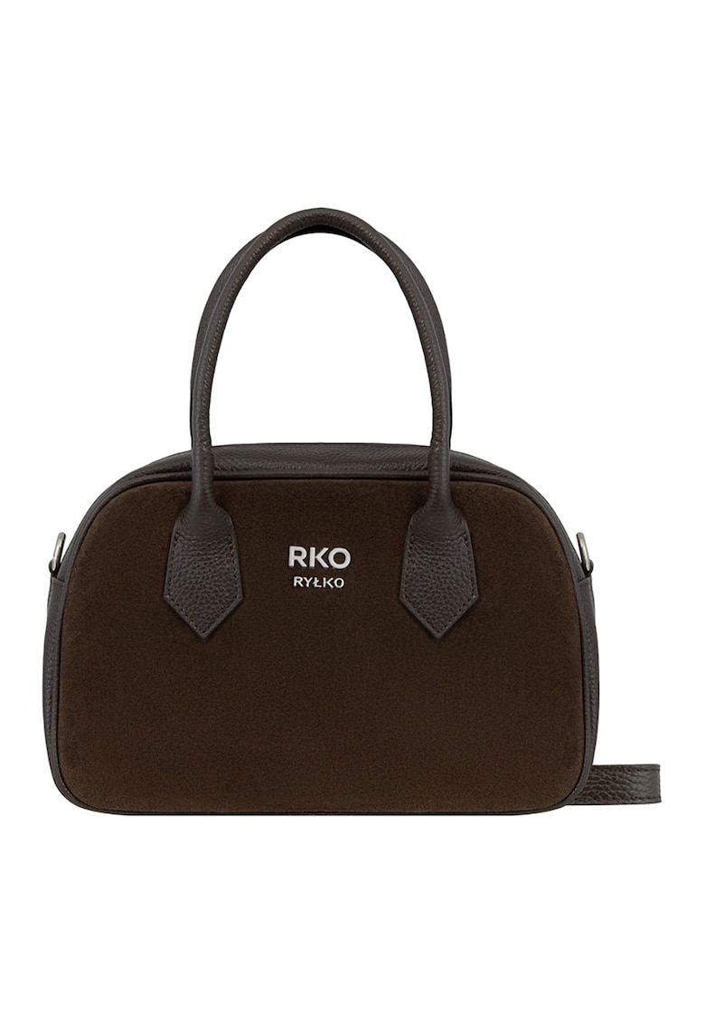 Geanta crossbody de piele si piele intoarsa - Maro inchis