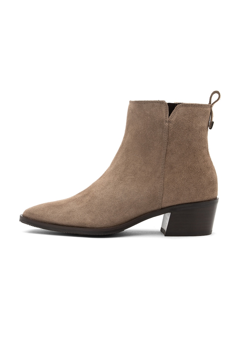 Botine de piele intoarsa cu toc cubanez Ariana - Maro deschis