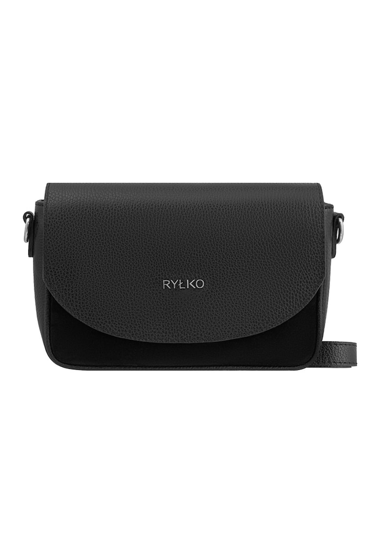 Geanta crossbody din piele cu clapa - Negru
