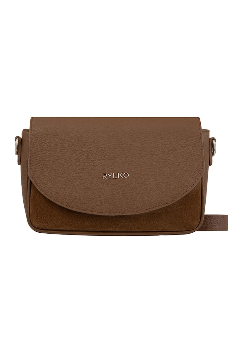 Geanta crossbody din piele cu clapa - Maro
