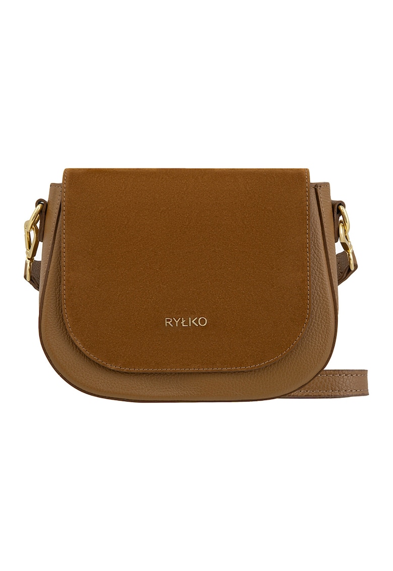 Geanta crossbody cu clapa din piele intoarsa - Maro scortisoara