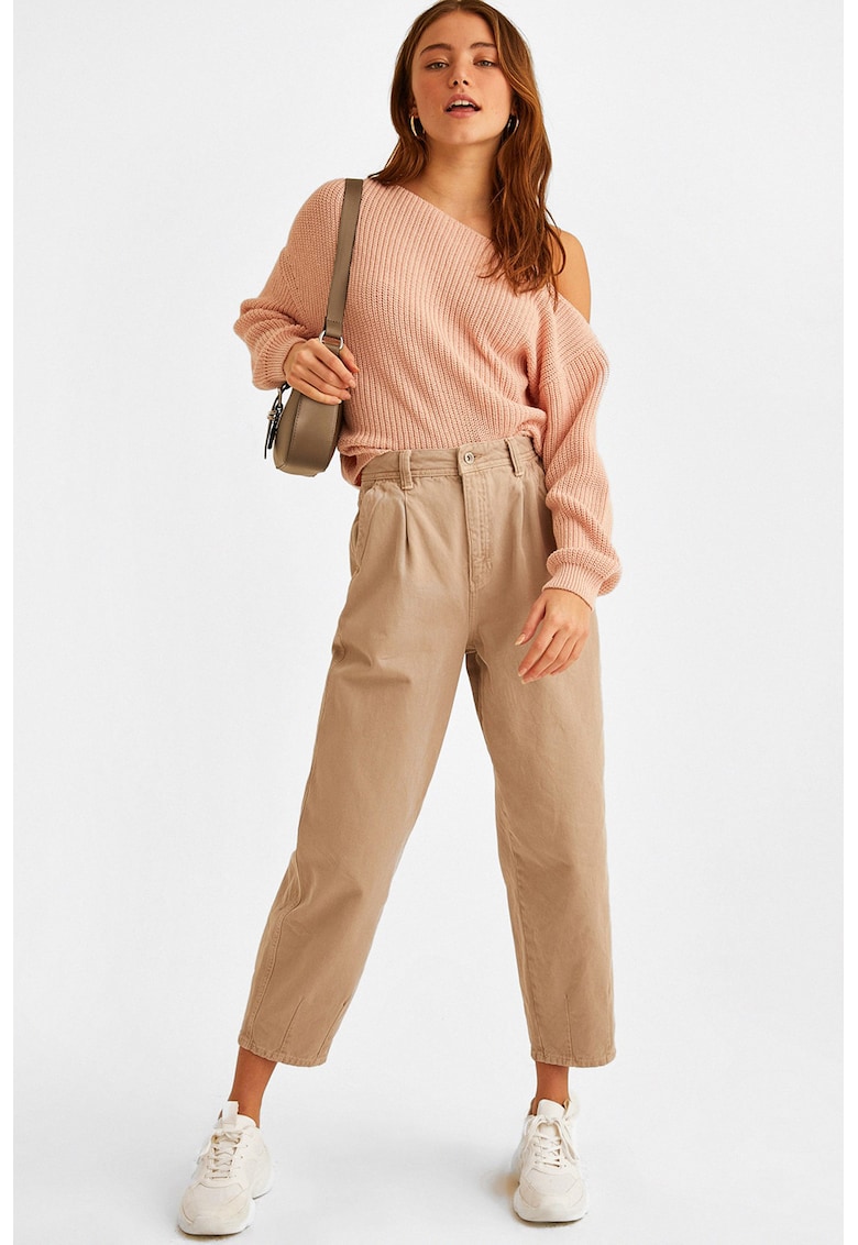 Blugi crop cu talie inalta - Maro nisip