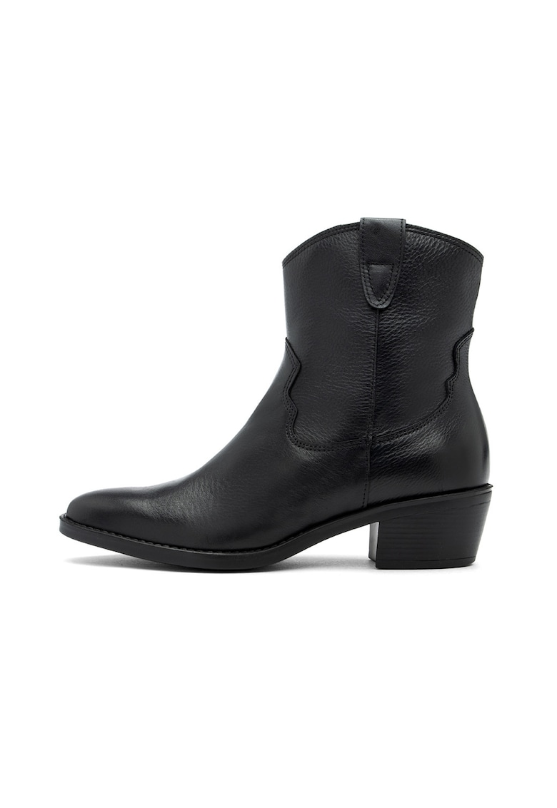 Botine cowboy de piele cu toc cubanez Leyla - Negru