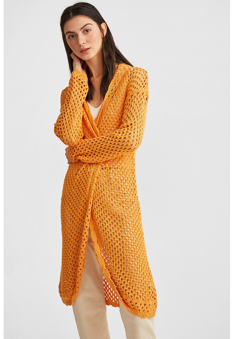 Cardigan lung tricotat - Portocaliu deschis