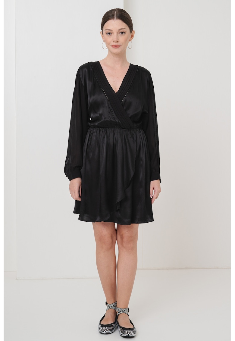 Rochie din amestec de modal cu croiala in A si aspect satinat - Negru
