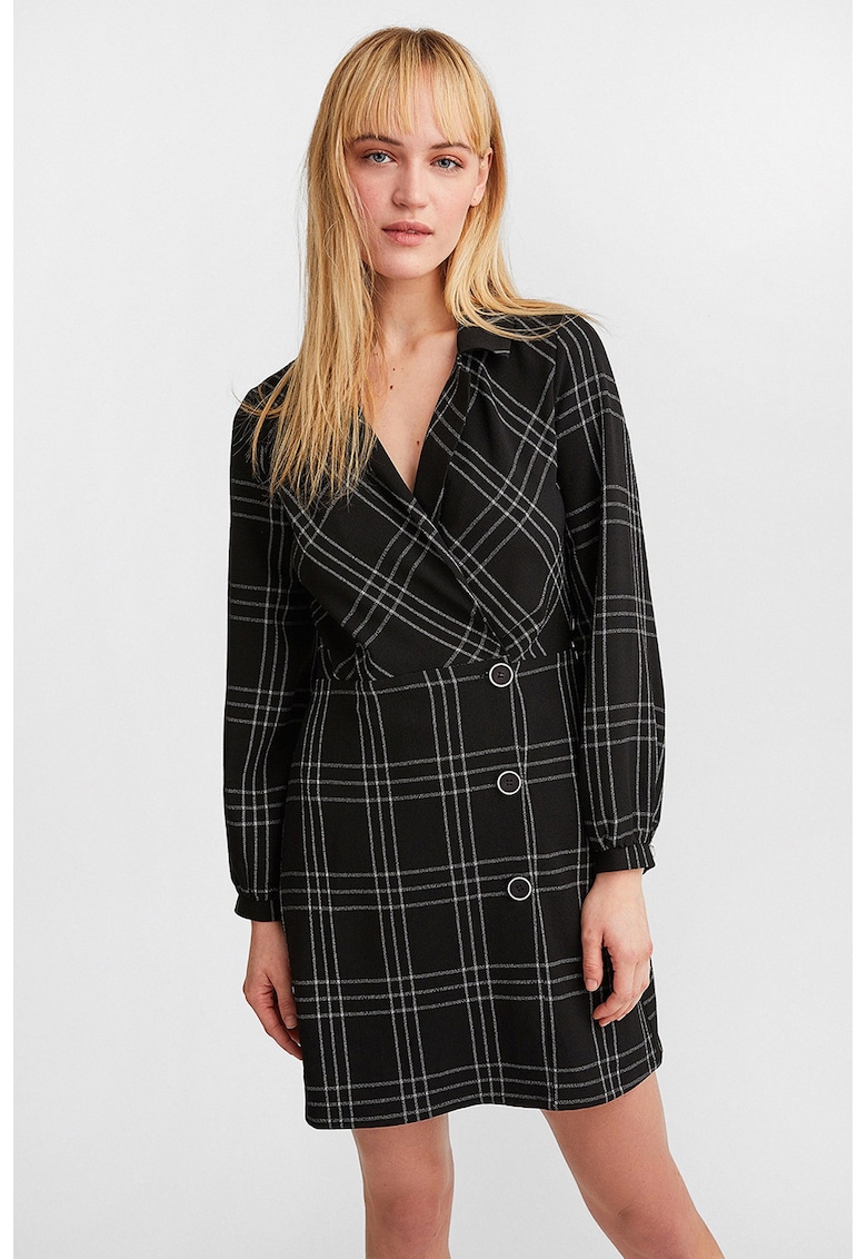 Rochie scurta cu model in carouri - Alb/Negru