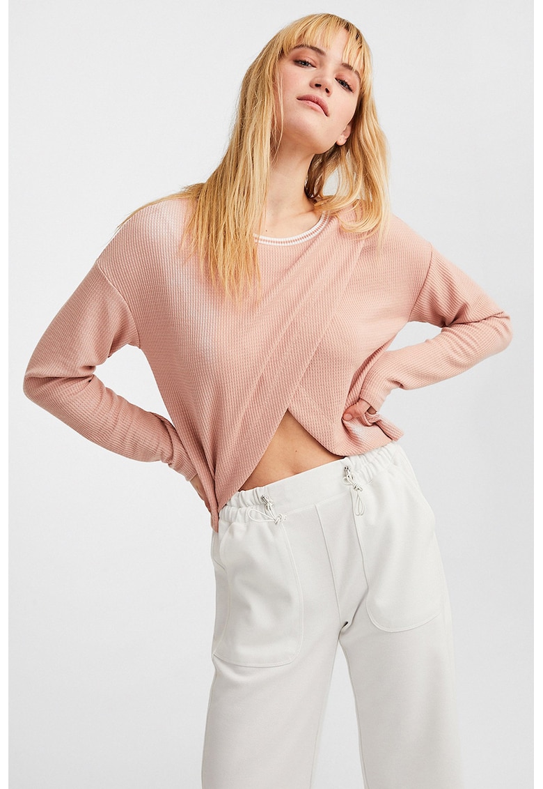 Pulover crop texturat - Roz pastel