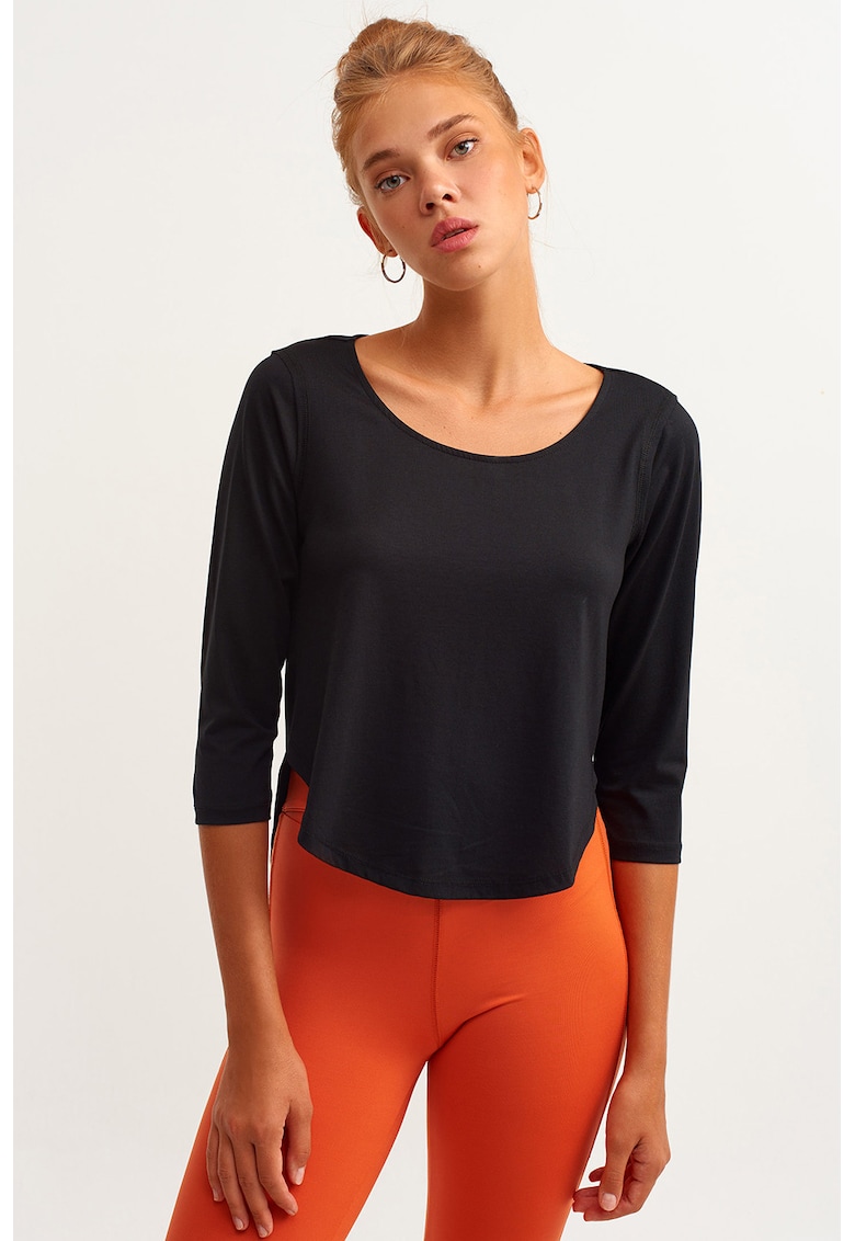 Bluza asimetrica din amestec de lyocell cu decolteu rotund - Negru