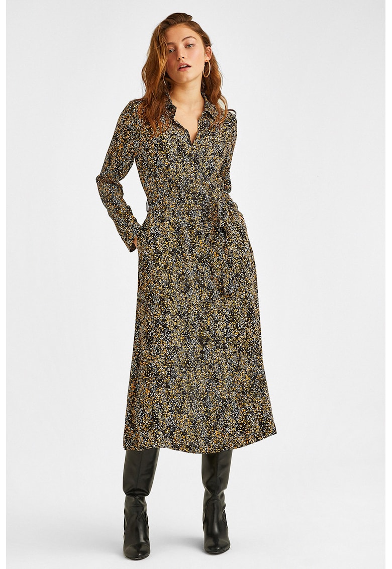 Rochie cu imprimeu si buzunare laterale - Alb/Negru/Galben