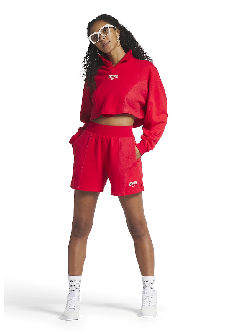 Pantaloni scurti cu talie inalta si logo brodat Varsity - Rosu