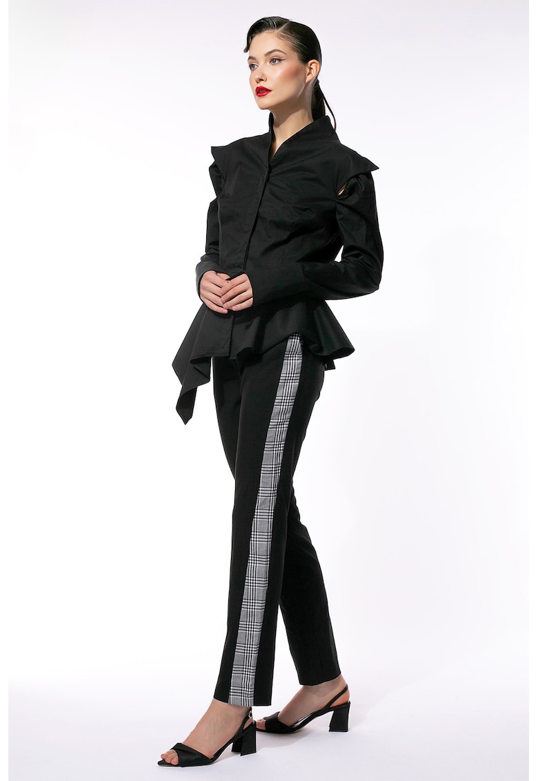 Pantaloni conici cu segmente laterale contrastante - Alb/Negru
