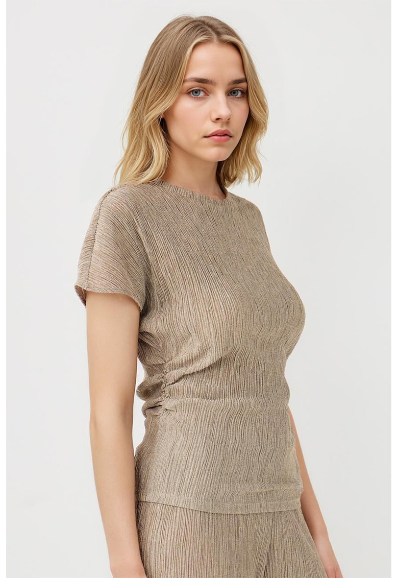 Bluza texturata cu maneci scurte - Bej