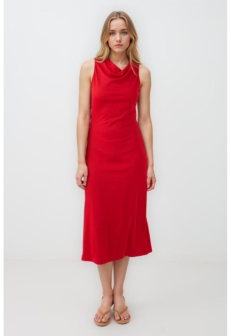 Rochie dreapta cu decolteu drapat - Rosu