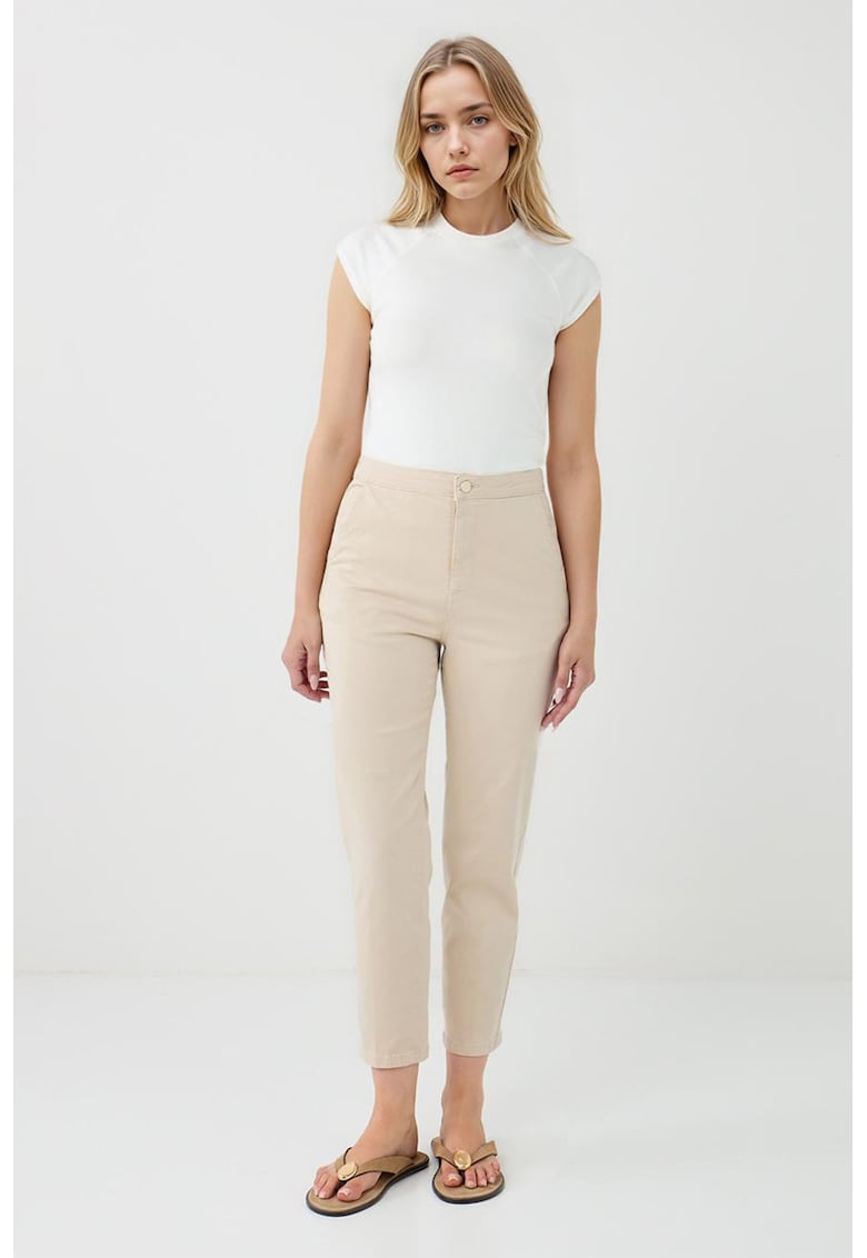 Pantaloni conici cu talie inalta - Alb fildes