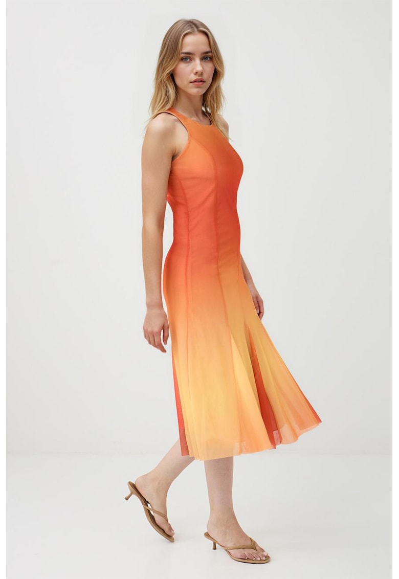 Rochie cu croiala pe bie si aspect in degrade - Galben pal/Portocaliu mandarina