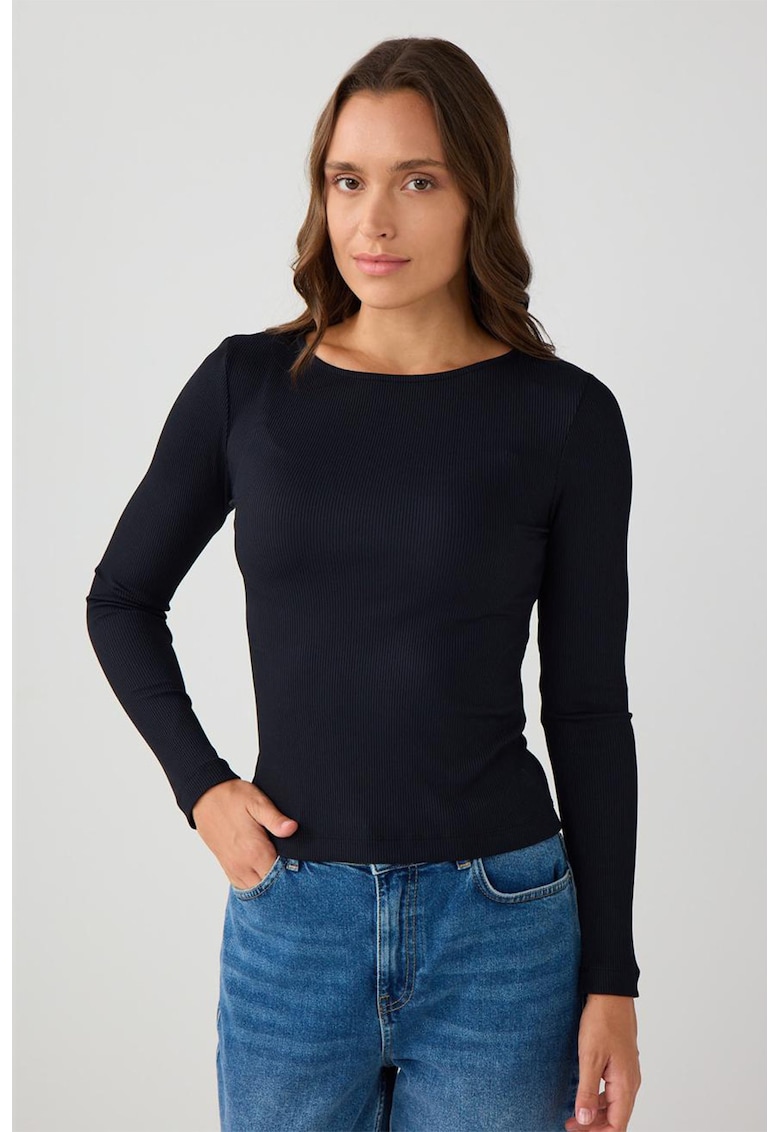 Bluza slim-fit cu decolteu rotund - Negru