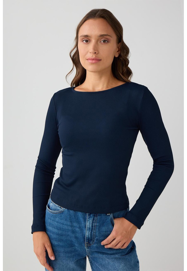 Bluza slim-fit cu decolteu rotund - Bleumarin