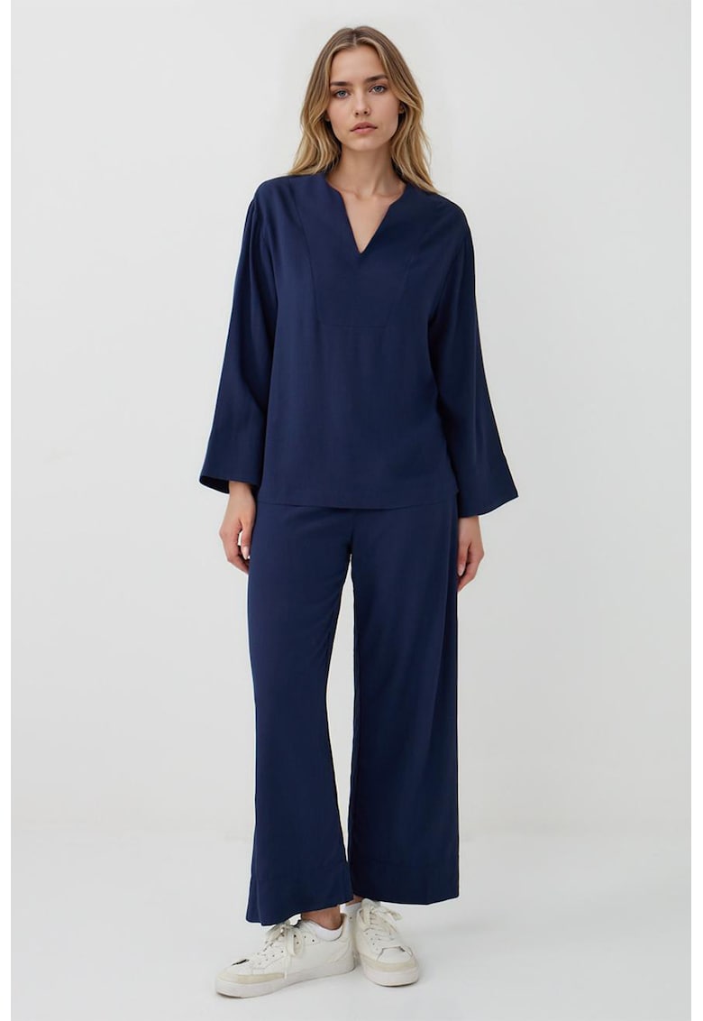 Pantaloni crop cu croiala ampla - Bleumarin