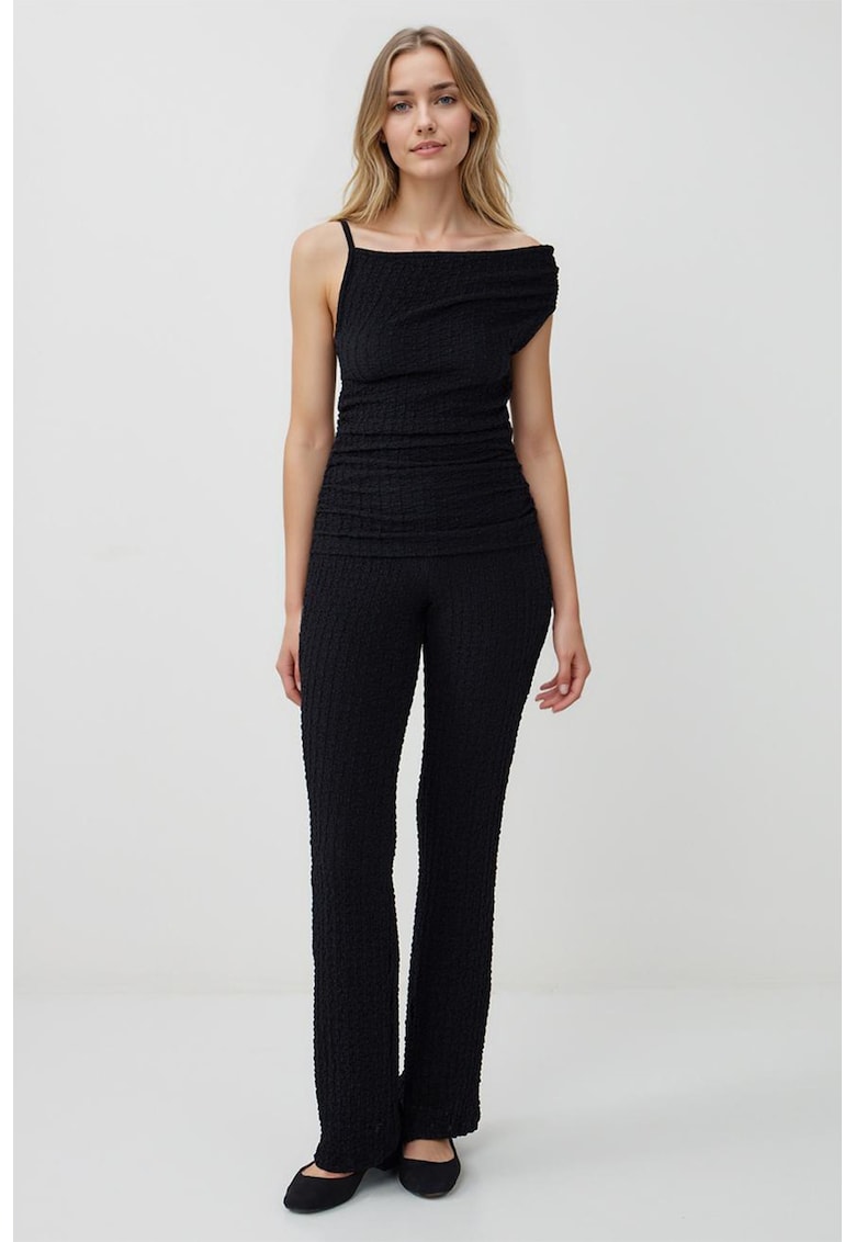 Pantaloni drepti texturati - Negru