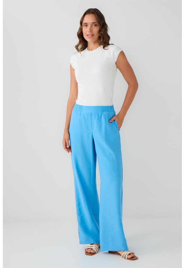 Pantaloni din amestec de lyocell cu talie elastica - Albastru glaciar