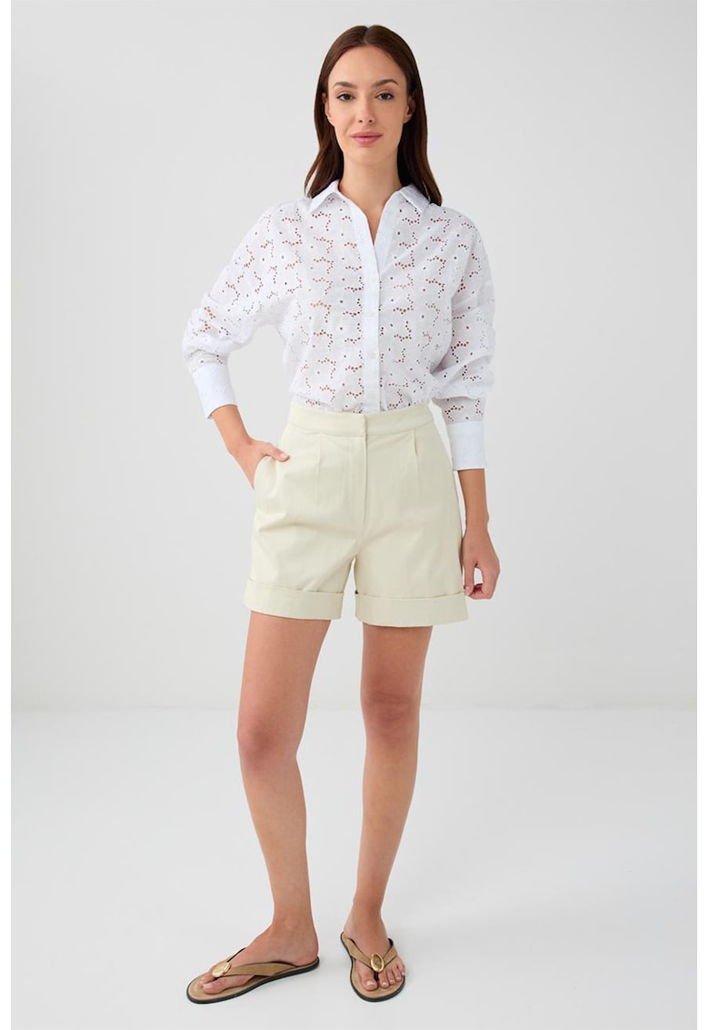 Pantaloni scurti din amestec de modal cu talie inalta - Bej deschis