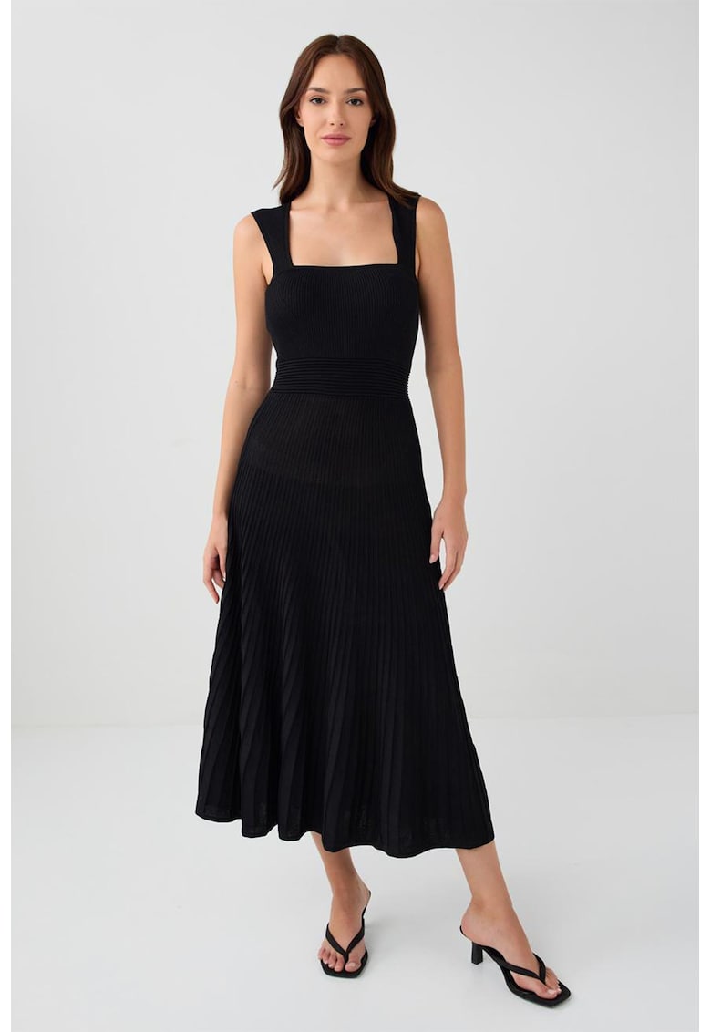Rochie midi cu decolteu patrat - Negru