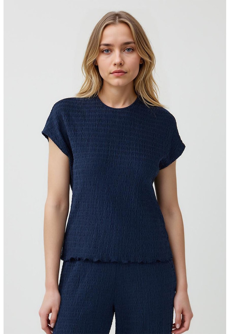 Bluza texturata cu maneci scurte - Bleumarin