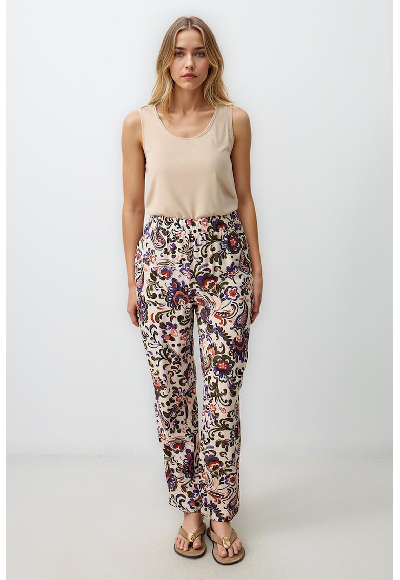 Pantaloni conici cu talie inalta - Violet/Caramiziu/Bej deschis