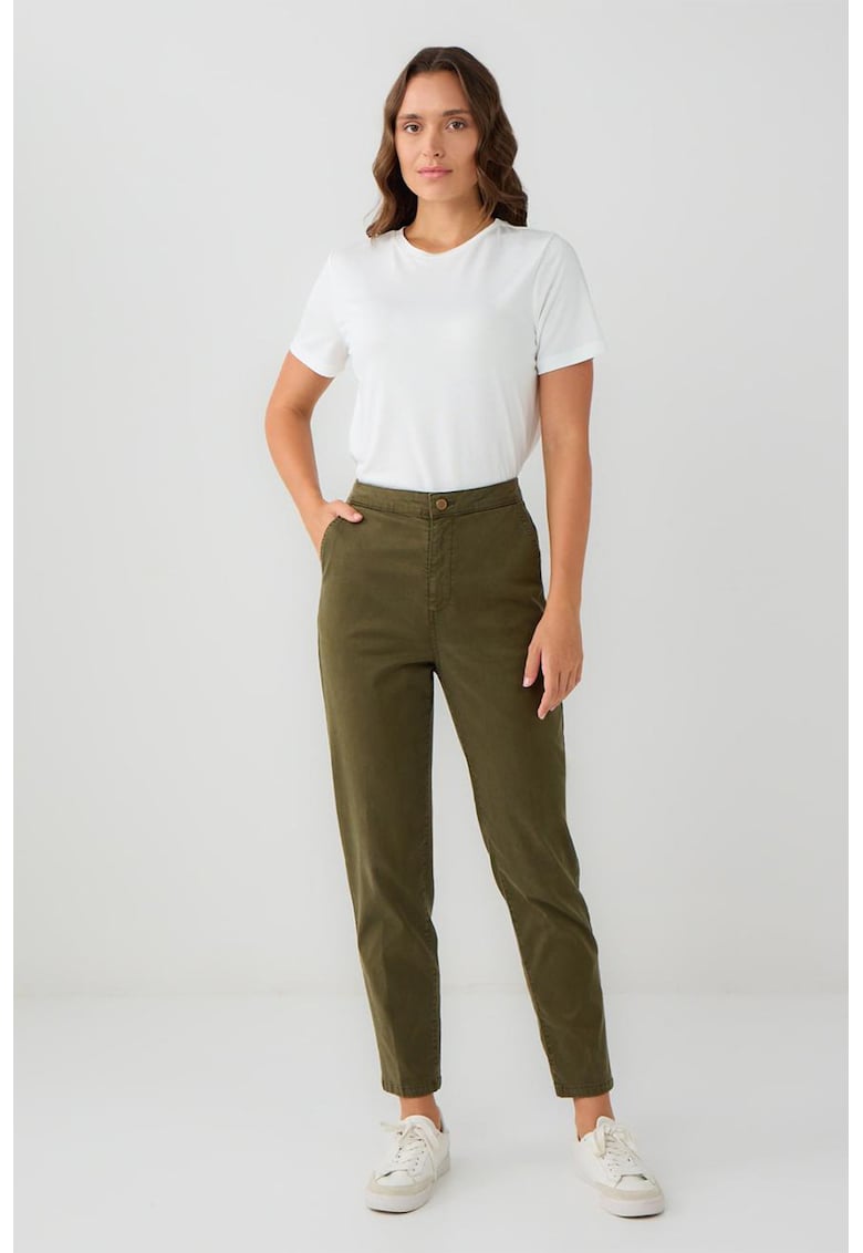 Pantaloni conici cu talie inalta - Verde masliniu