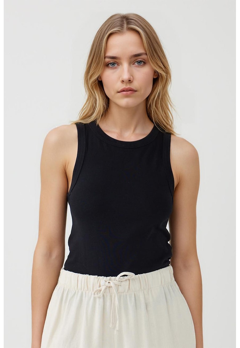 Top slim-fit din amestec de bumbac - Negru
