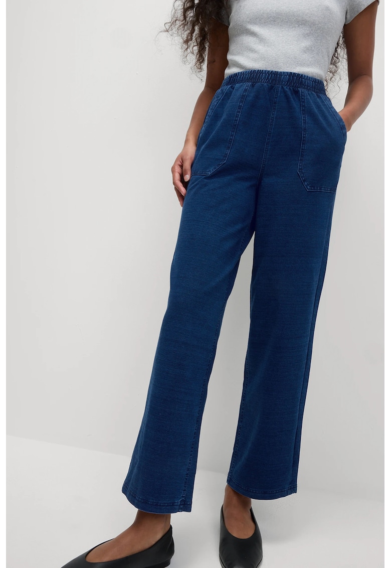 Pantaloni de trening crop cu croiala conica - Albastru inchis