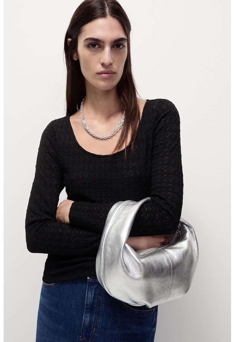 Bluza texturata cu decolteu rotund - Negru