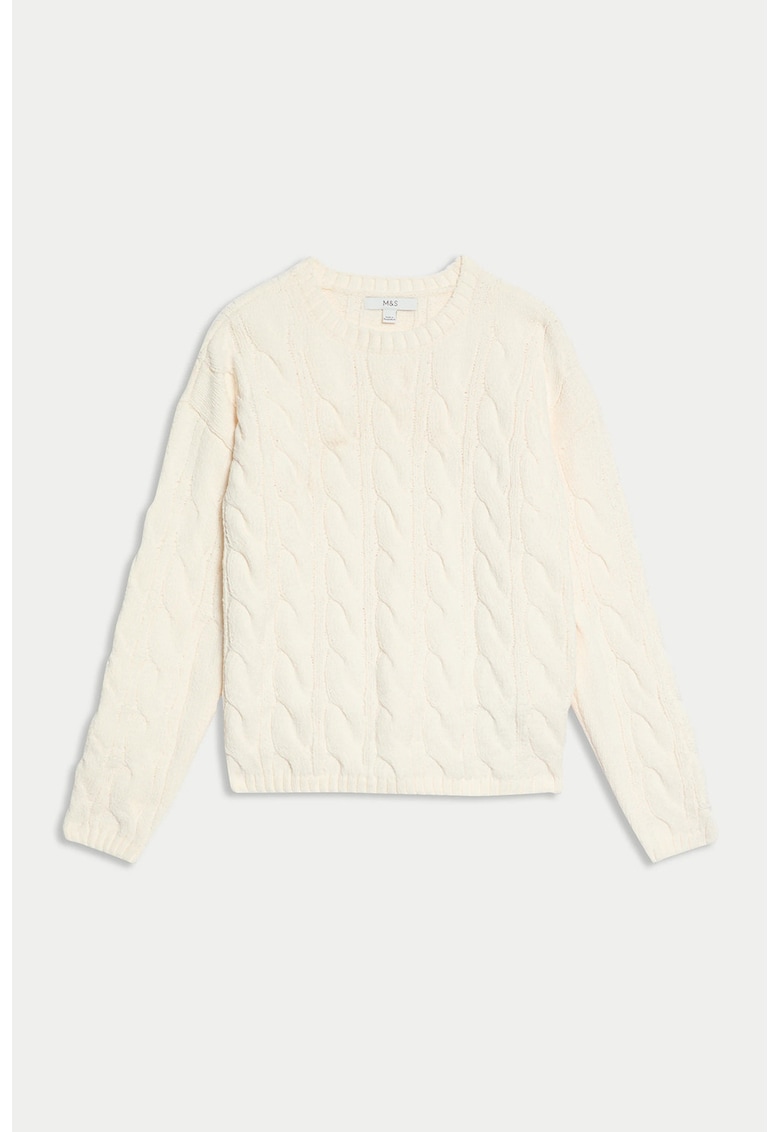 Pulover cu model torsade - Crem
