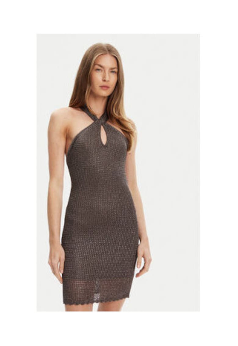 Rochie tricotata cu detaliu rasucit - Gri
