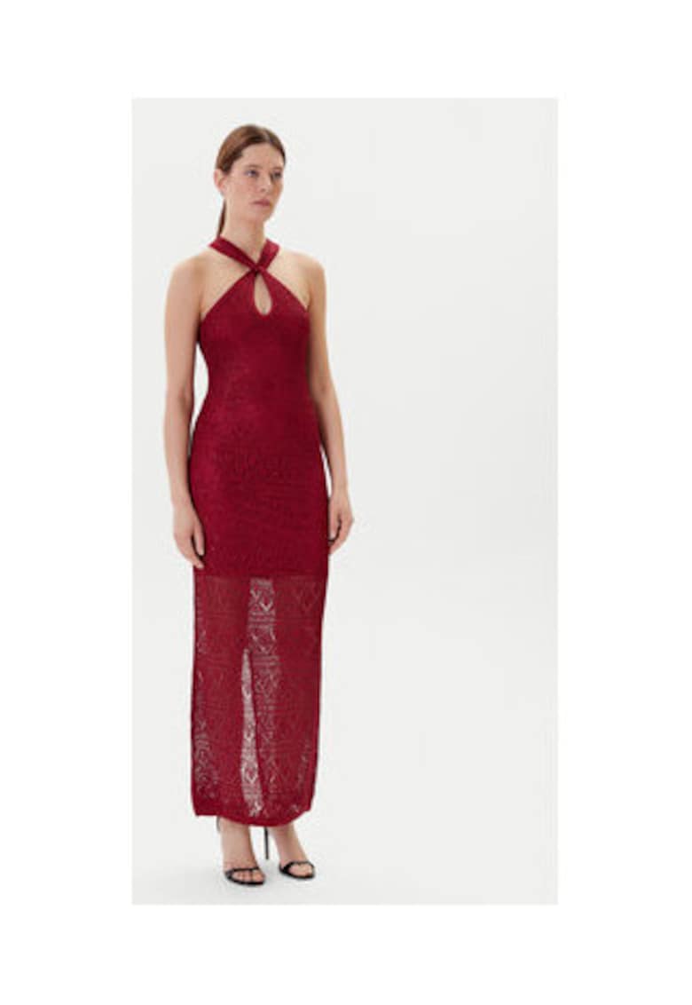 Rochie lunga - tricotata - cu detaliu rasucit - Visiniu