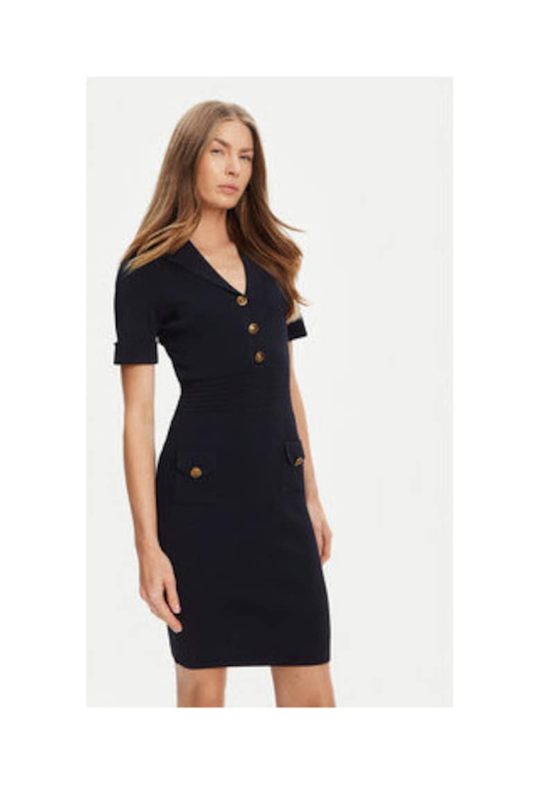 Rochie tricotata cu devolteu in V - Bleumarin