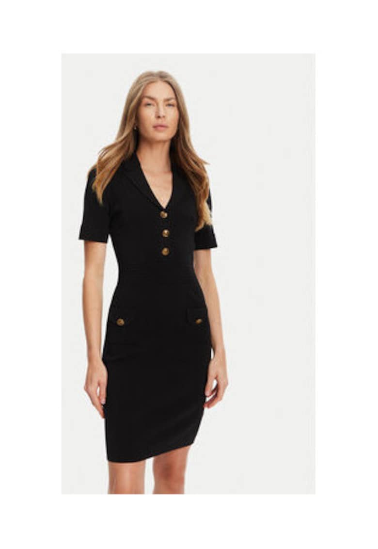 Rochie tricotata cu devolteu in V - Negru