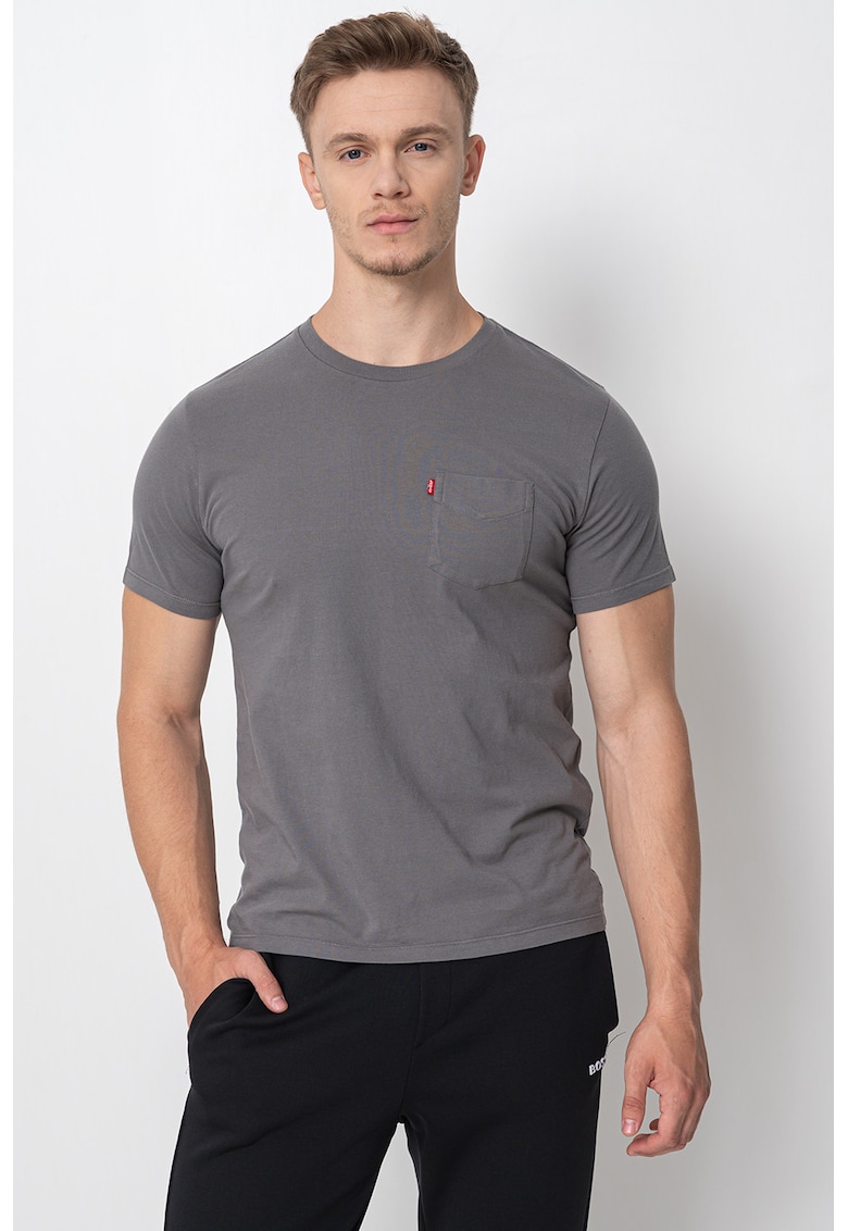 Tricou de bumbac cu buzunar pe piept - Gri