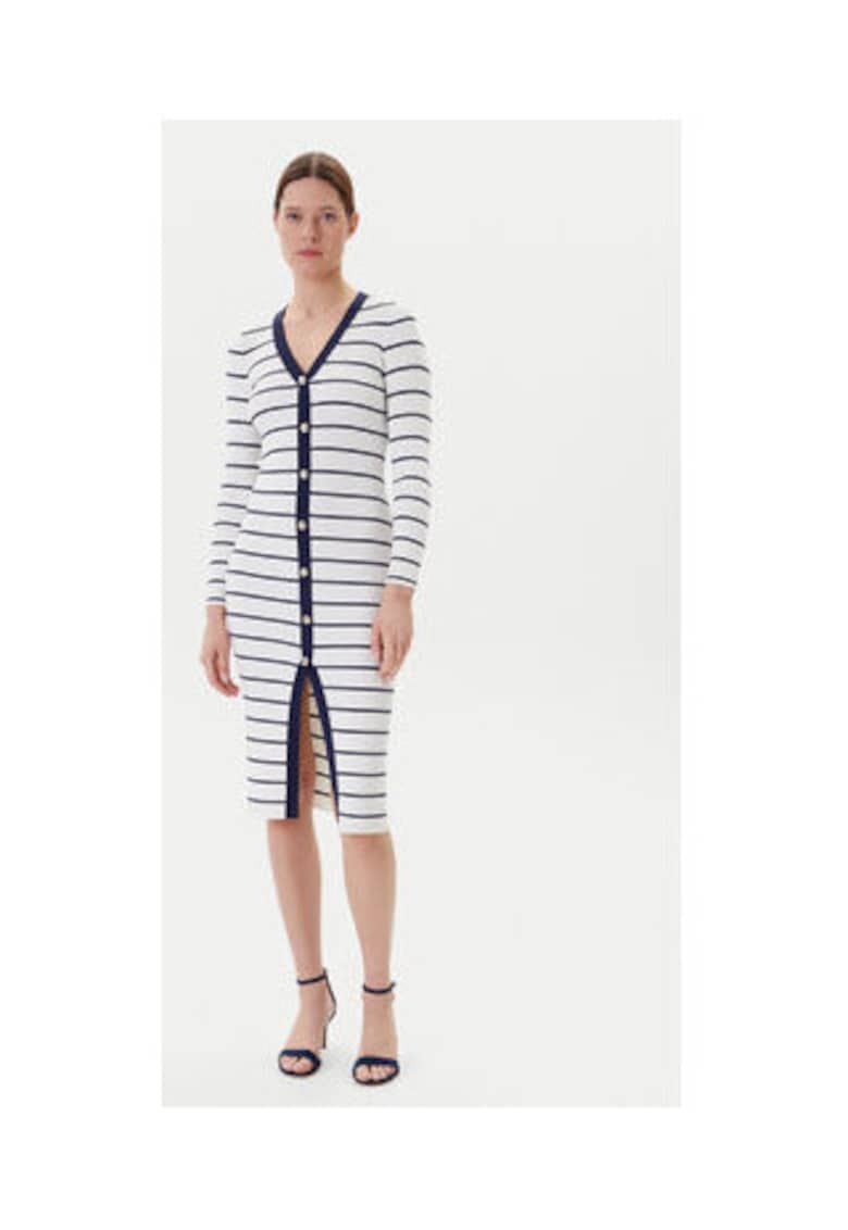 Rochie cambrata cu decolteu in V si model cu dungi