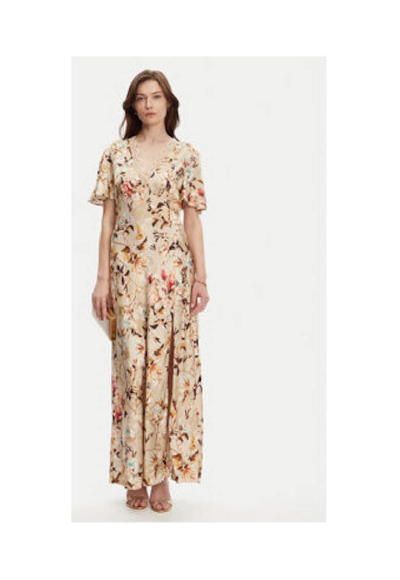 Rochie lunga cu model floral si decolteu in V