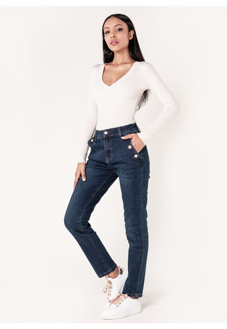 Blugi dama mom fit  albastru inchis P216 M10 17947 - Albastru inchis