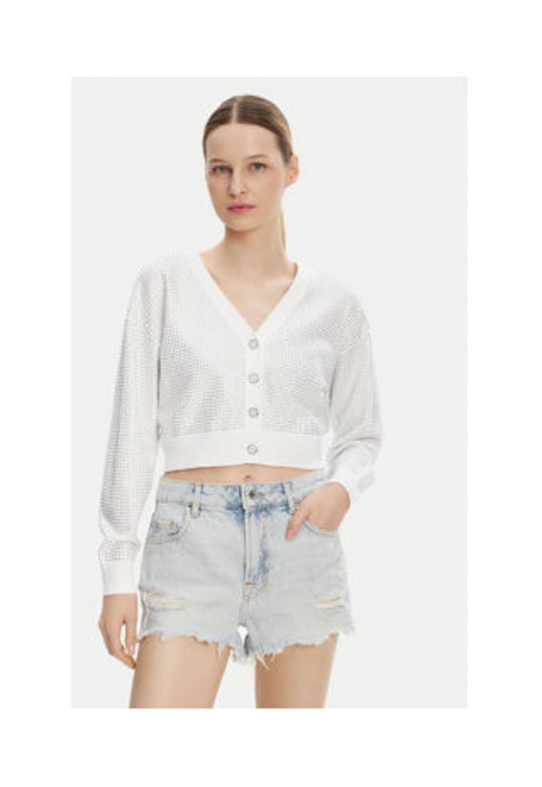 Cardigan crop cu nasturi si model uni